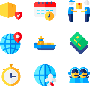 Set of flat design icons for shipping delivery logistics including boxes calendars clocks and global transport. — Global Wallpaper
