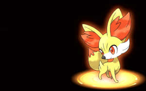 En glødende reve-Pokémon som står på en gyllen sirkel mot en svart bakgrunn. — Pokemon Bakgrunner