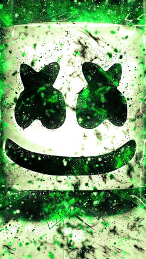 A green splatter art face with cat eyes and wide smile on gritty background. — iPhone 5 Wallpaper