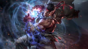 Lutador de anime liberando ataque de energia azul com faíscas voando. — Warrior Papéis de Parede