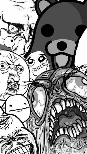 Un panneau de bande dessinée en noir et blanc avec des monstres grotesques et des visages hurlants. — Meme Fonds d'écran