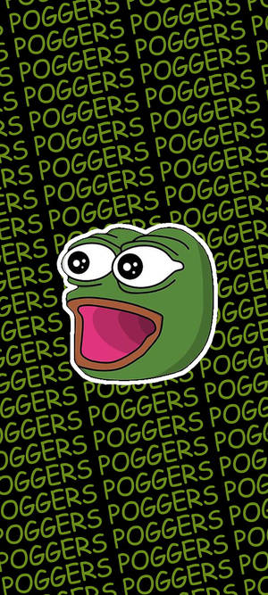 Mème de grenouille verte avec expression surprise sur fond de texte 'POGGERS' vert lime. — Meme Fonds d'écran