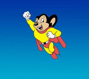 Eine lächelnde Zeichentrickmaus-Superheldin fliegt durch einen blauen Himmel. — Epic Wallpaper