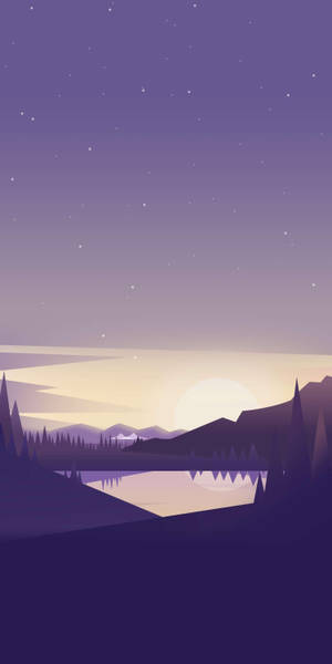 Paysage crépusculaire violet avec montagnes lac et étoiles — Vector Art Fonds d'écran