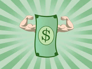 Eine grüne Dollarnote mit muskulösen Armen, die vor einem grünen radialen Hintergrund posiert. — Epic Wallpaper