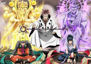 Anime-soturit Naruto ja Sasuke kohtaavat jumalallisia olentoja mystisessä taistelukohtauksessa. — Naruto Taustakuvat