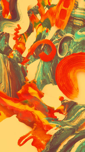 Abstrakt kunstværk med hvirvlende orange, teal og cremefarvede penselstrøg — OnePlus Wallpapers
