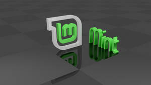 Logo et icône 3D Mint verts sur sol à damier sombre avec reflets. — Linux Mint Fonds d'écran