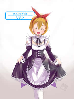 Anime girl in maid outfit with red bow smiling happily. — iPad Air 13 Wallpaper