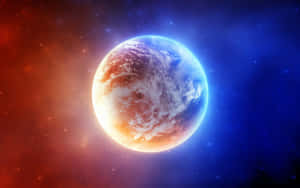 A vibrant planet with clouds and oceans set against a colorful starry space background. — Planet Wallpaper