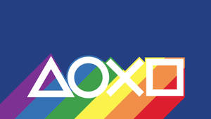 PlayStation-logo met regenboogstrepen op blauwe achtergrond — Trots Achtergronden