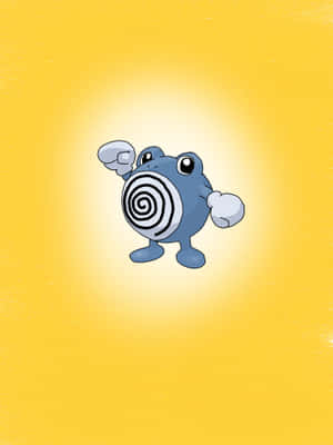 Sapo azul de desenho animado com barriga em espiral e punhos brancos em fundo amarelo — Pokémon Papéis de Parede