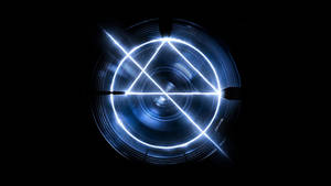 Glowing blue targeting reticle with lens flare on black background — Prey Wallpaper