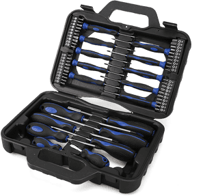 Professional blue and black screwdriver set in a black carrying case. — Tool Wallpaper