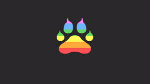 Een kleurrijk pootafdrukslogo met regenboogstrepen op een donkere achtergrond. — Trots Achtergronden
