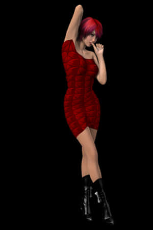 Woman in red dress and black boots posing against black background — Beauty Wallpaper