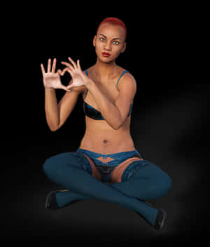 A woman with red hair sits cross-legged making an ok gesture with both hands. — Beauty Wallpaper