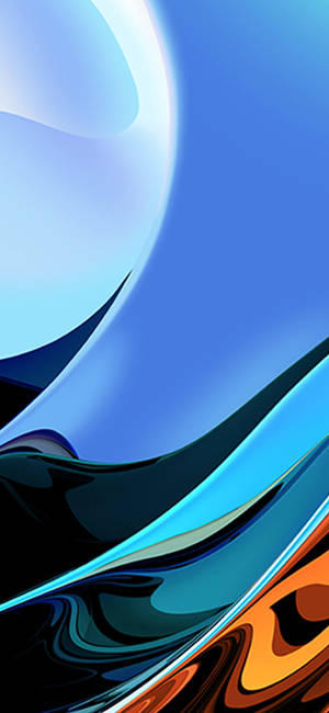 Abstract digital artwork with flowing blue orange and black waves. — Redmi Wallpaper