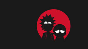Dos personajes de dibujos animados con ojos blancos silueteados contra un círculo rojo sobre fondo negro. — HD Fondos de pantalla