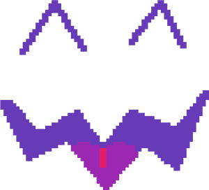 Pixelated purple smiley face with a red heart mouth on black background — Face Roblox PNG
