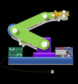 Green robotic arm with circuit boards and USB cable — Robot Wallpaper
