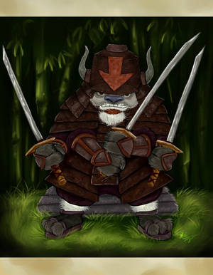 En vildsvinekriger i brun rustning holder to sværd i en bambusskov. — Appa Wallpapers