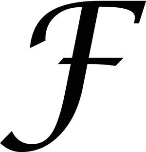 Kräftiger schwarzer kursiver Buchstabe F auf weißem Hintergrund — F Wallpaper