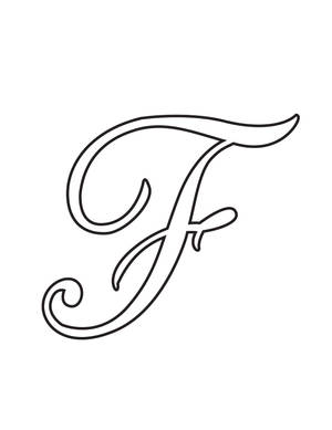Eleganter kursiver Buchstabe F in schwarzer Umrisslinie auf weißem Hintergrund. — F Wallpaper