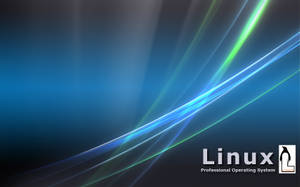 Abstracte digitale achtergrond met stromende blauwe en groene lichtstrepen en Linux-logo. — Linux Os Achtergronden