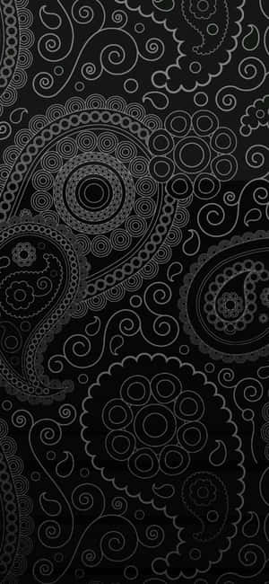 Black wallpaper with white paisley and swirl patterns. — iPhone 8 Wallpaper