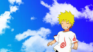 Personaggio anime Naruto che corre sotto un cielo azzurro con nuvole bianche. — Naruto Sfondi