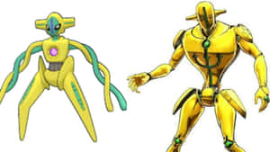 Deux personnages robots d'anime, l'un jaune, l'autre doré avec des accents verts. — Soft Fonds d'écran