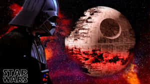 Darth Vader junto a una Estrella de la Muerte dañada en una nebulosa roja y púrpura fondos de pantalla