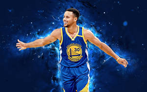 Stephen Curry con la maglia dei Golden State Warriors circondato da energia blu elettrica. — NBA Sfondi