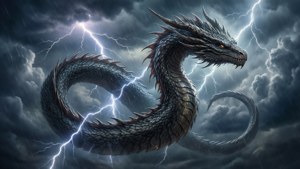 Fondo de pantalla de A silver dragon with glowing eyes amidst a thunderstorm with lightning.