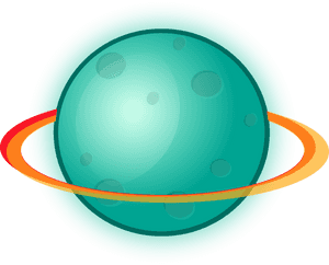 Teal planet with colorful ring against black space background — Planet Wallpaper
