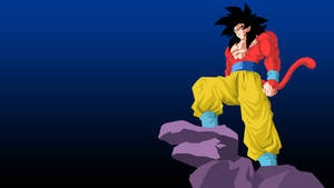 Anime-Superheld in rot-gelbem Outfit, der auf lila Felsen vor dunkelblauem Hintergrund steht. — Dbz Wallpaper