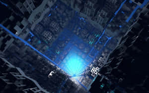 Futuristisk digital stad spiralerar in i glödande blå kärna — Technology Bakgrundsbilder