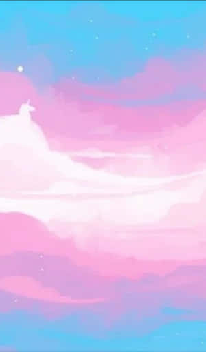 A white unicorn silhouette on a cloud in a pink and blue sky with stars. — Identity Wallpaper