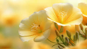 Close-up de flores amarelas com botões verdes em um fundo dourado suave — Flora Papéis de Parede
