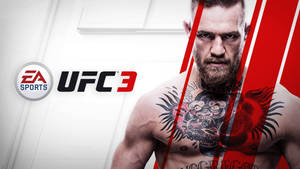 UFC 3 spelomslag met een getatoeëerde vechter met intense blik. — UFC Achtergronden