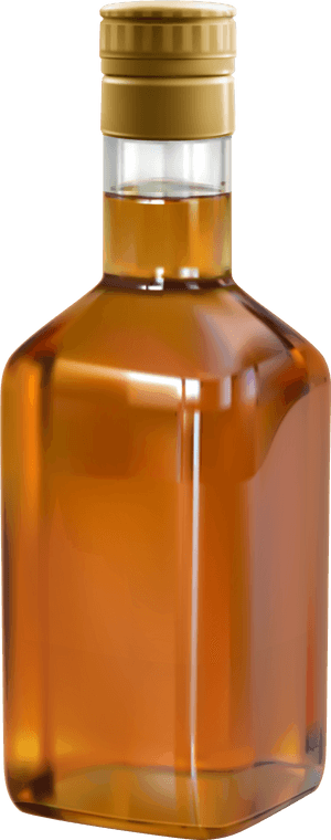 En glassflaske med ravfarget væske og gullkork på svart bakgrunn — Whiskey Bakgrunner