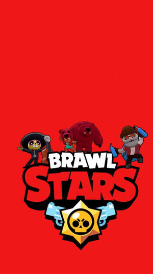 Brawl Stars game logo with four cartoon characters on a red background. — Brawl Wallpaper