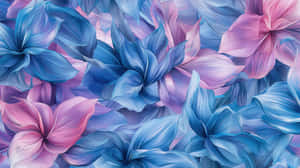 Abstract floral pattern in blue and pink hues with flowing petal shapes. — Soft Wallpaper