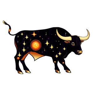 A black bull with golden horns and a glowing starry interior, symbolizing cosmic energy. — Astro Wallpaper
