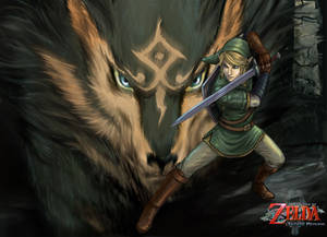 Link fait face à un loup géant dans une forêt sombre de The Legend of Zelda Twilight Princess. — Link Fonds d'écran