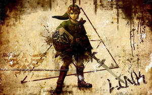 Link de Zelda tenant épée et bouclier dans un fond texturé sale. — Link Fonds d'écran