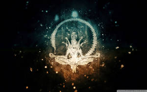 Alien mediterer i kosmisk rum med glødende partikler — Zen Wallpapers