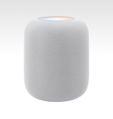 HomePod 2nd generation, white colour, with illuminated top display