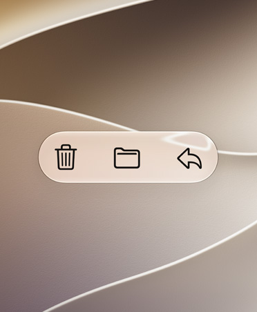 Botones Eliminar, Mover y Responder de la app Mail sobre un fondo dorado ondulante, el alto contraste hace que sean muy fáciles de leer